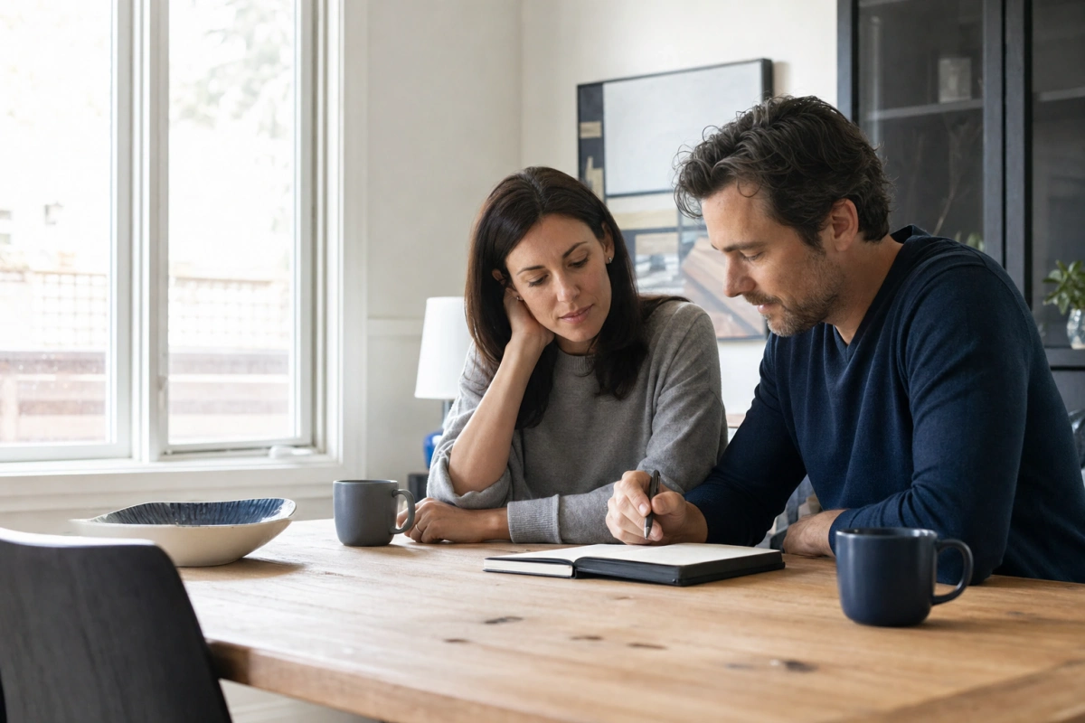 A couple reviewing a long-term wealth plan together at home