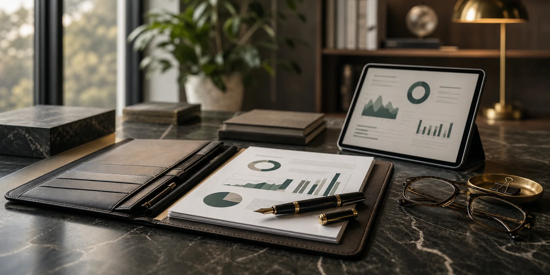 A portfolio review on a desk